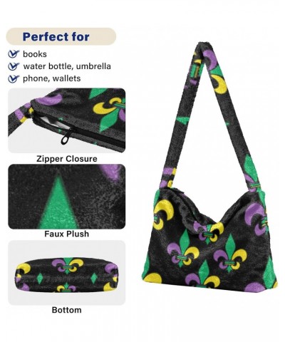 Ladies Soft Plush Underarm Bag Mardi-gras-carnival-fleur-de-lis Fluffy Shoulder Bag Women Furry Purse Handbag $13.44 Shoulder...