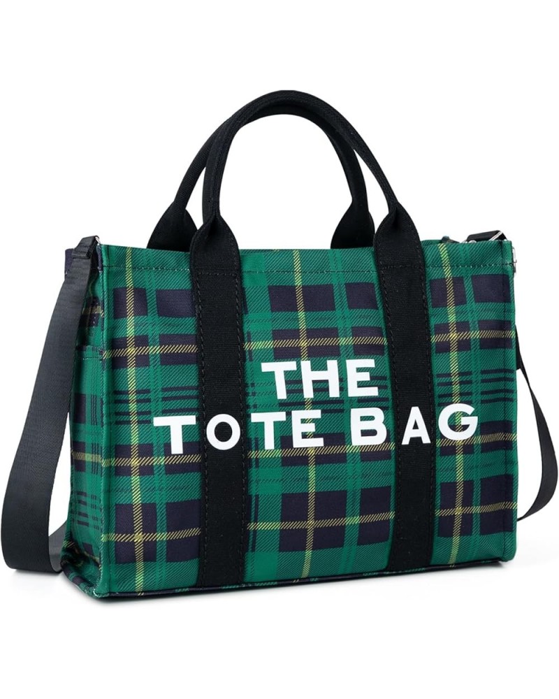 Canvas Tote Bag for Women - Travel Tote Handbag - Shoulder Bag with Zipper Crossbody Purse for Office, Travel Green&tartan $1...