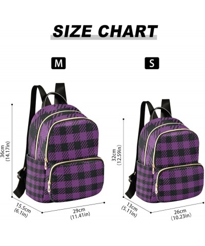 Women Backpack Black Purple Plaid Anti-Theft Travel Backpack with Luggage Belt Lightweight Handbag Lady Purse Roomy Double Zi...