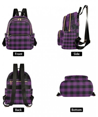 Women Backpack Black Purple Plaid Anti-Theft Travel Backpack with Luggage Belt Lightweight Handbag Lady Purse Roomy Double Zi...