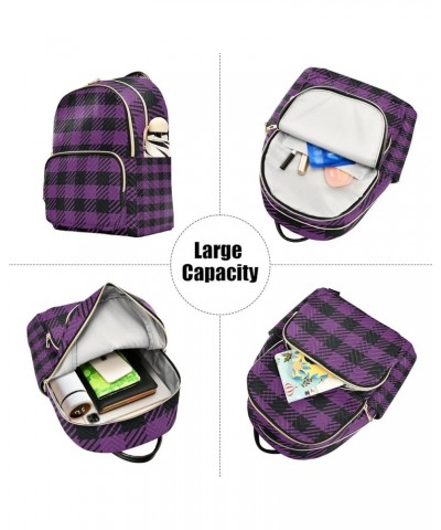 Women Backpack Black Purple Plaid Anti-Theft Travel Backpack with Luggage Belt Lightweight Handbag Lady Purse Roomy Double Zi...