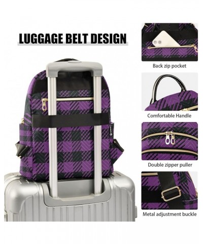 Women Backpack Black Purple Plaid Anti-Theft Travel Backpack with Luggage Belt Lightweight Handbag Lady Purse Roomy Double Zi...