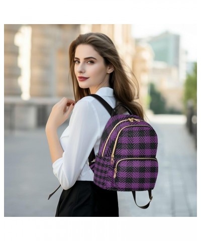 Women Backpack Black Purple Plaid Anti-Theft Travel Backpack with Luggage Belt Lightweight Handbag Lady Purse Roomy Double Zi...