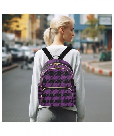 Women Backpack Black Purple Plaid Anti-Theft Travel Backpack with Luggage Belt Lightweight Handbag Lady Purse Roomy Double Zi...