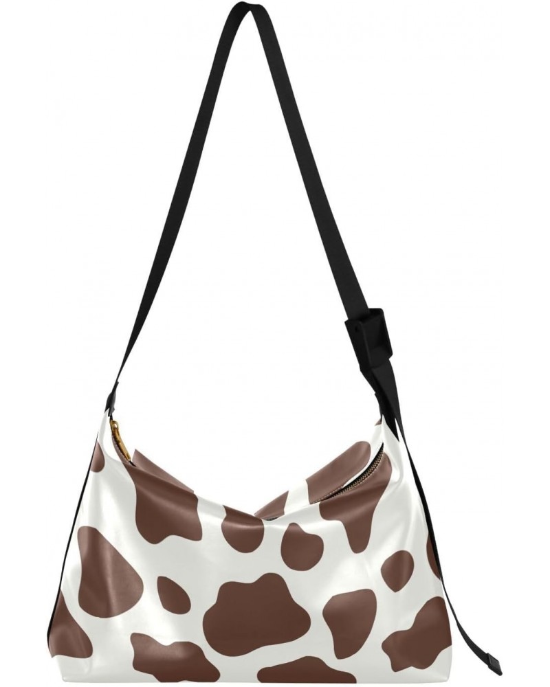 Large Crossbody Bag Doodle Brown Cow Animal Print PU Leather Shoulder Bag for Women Girls $15.18 Crossbody Bags