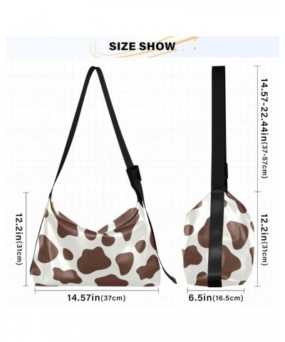 Large Crossbody Bag Doodle Brown Cow Animal Print PU Leather Shoulder Bag for Women Girls $15.18 Crossbody Bags