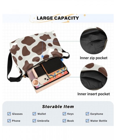 Large Crossbody Bag Doodle Brown Cow Animal Print PU Leather Shoulder Bag for Women Girls $15.18 Crossbody Bags