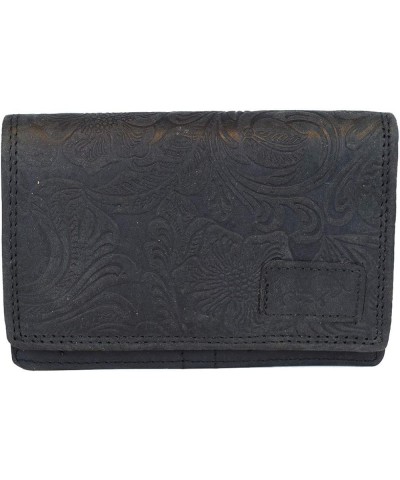 Women's Floral Design Leather Wallet Black $12.83 Wallets