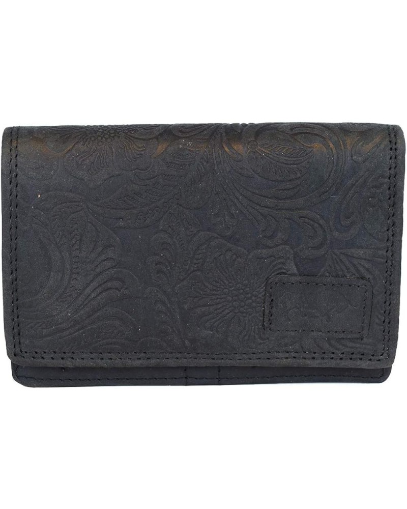 Women's Floral Design Leather Wallet Black $12.83 Wallets