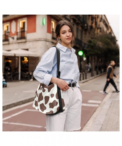 Large Crossbody Bag Doodle Brown Cow Animal Print PU Leather Shoulder Bag for Women Girls $15.18 Crossbody Bags