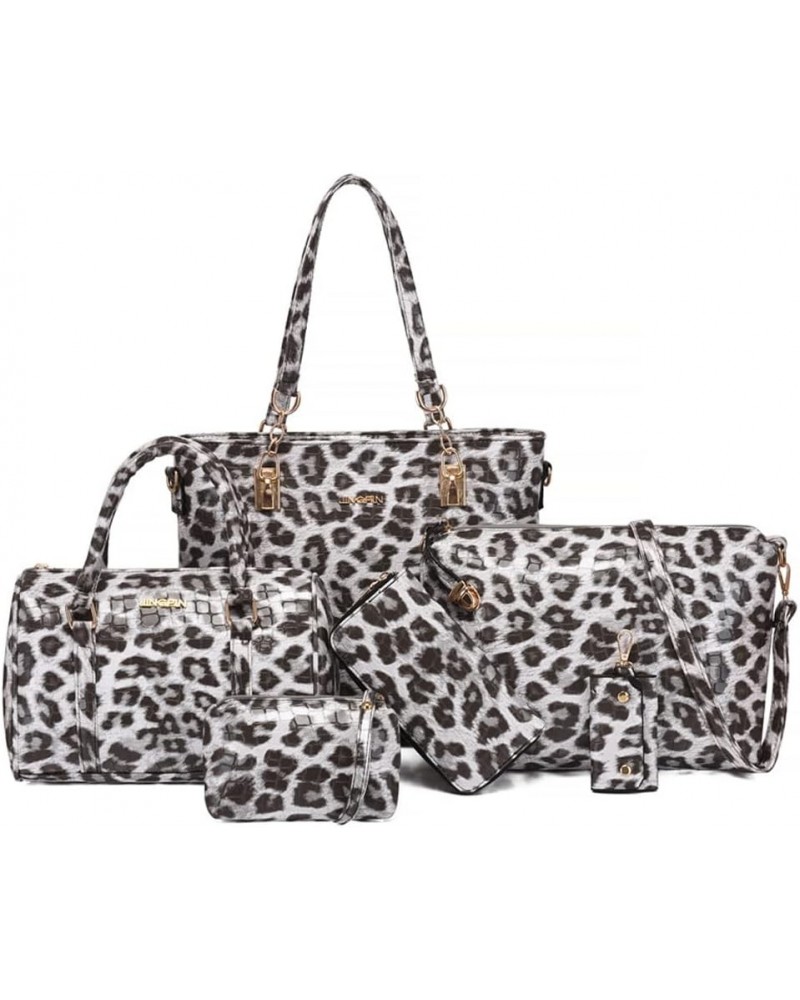 6-Pcs Handbags Set Women Purses Leopard Print & Crocodile Pattern PU Leather Totes Shoulder Bags Satchel Wallet Clutch White ...