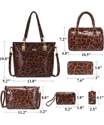 6-Pcs Handbags Set Women Purses Leopard Print & Crocodile Pattern PU Leather Totes Shoulder Bags Satchel Wallet Clutch White ...