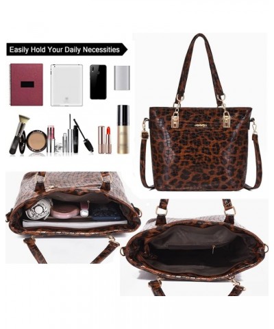 6-Pcs Handbags Set Women Purses Leopard Print & Crocodile Pattern PU Leather Totes Shoulder Bags Satchel Wallet Clutch White ...