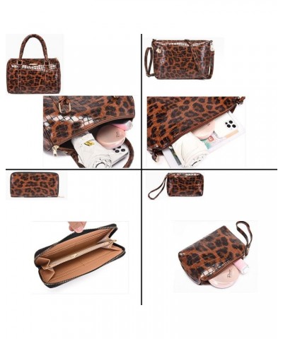 6-Pcs Handbags Set Women Purses Leopard Print & Crocodile Pattern PU Leather Totes Shoulder Bags Satchel Wallet Clutch White ...