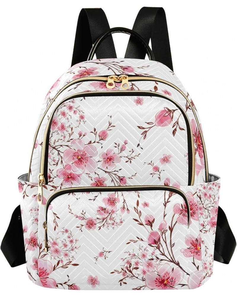 Watercolor Cherry Blooming Flowers Backpack for Women Shoulder Bag Lightweight Mini Backpack Casual Daypack Back Pack for Tra...