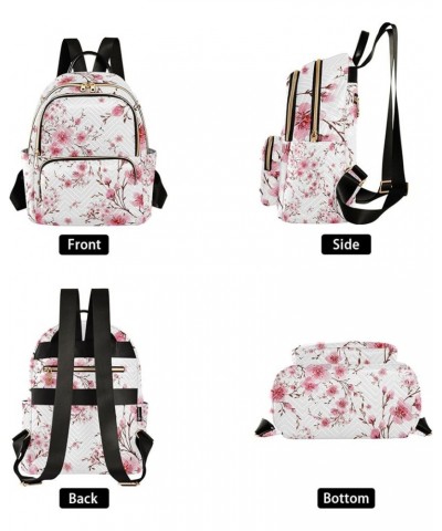 Watercolor Cherry Blooming Flowers Backpack for Women Shoulder Bag Lightweight Mini Backpack Casual Daypack Back Pack for Tra...