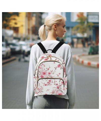 Watercolor Cherry Blooming Flowers Backpack for Women Shoulder Bag Lightweight Mini Backpack Casual Daypack Back Pack for Tra...