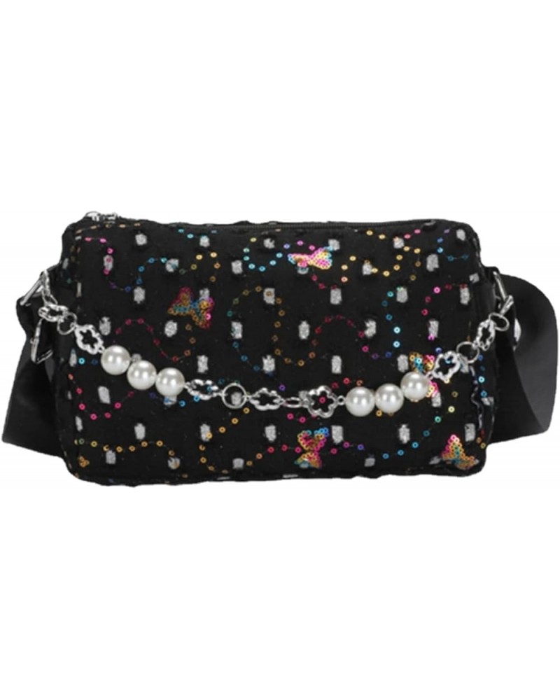 Girls Nylon Crossbody Shoulder Bags with Bead Message Bag Handbags Purse for Women Black $16.79 Shoulder Bags