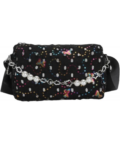 Girls Nylon Crossbody Shoulder Bags with Bead Message Bag Handbags Purse for Women Black $16.79 Shoulder Bags