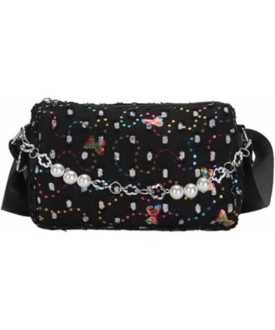 Girls Nylon Crossbody Shoulder Bags with Bead Message Bag Handbags Purse for Women Black $16.79 Shoulder Bags