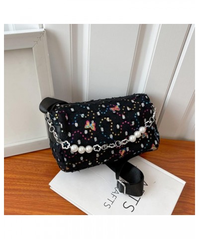 Girls Nylon Crossbody Shoulder Bags with Bead Message Bag Handbags Purse for Women Black $16.79 Shoulder Bags