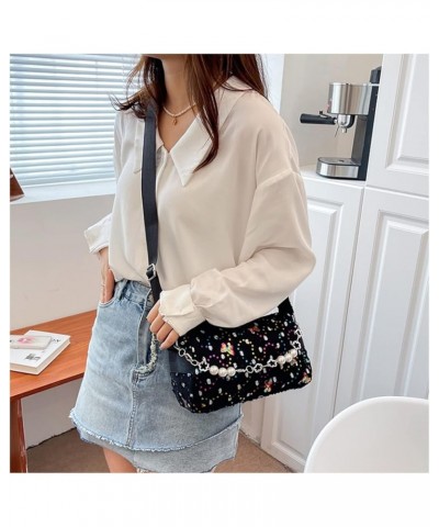 Girls Nylon Crossbody Shoulder Bags with Bead Message Bag Handbags Purse for Women Black $16.79 Shoulder Bags