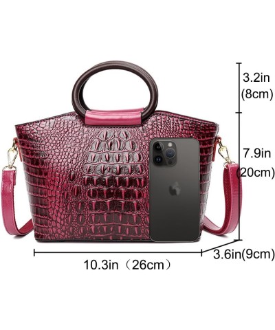 Women Handbags Purse PU Leather Crocodile Pattern Satchel Bags Top Circular Handle Handbag Ladies Shoulder Bag Purplish Red P...