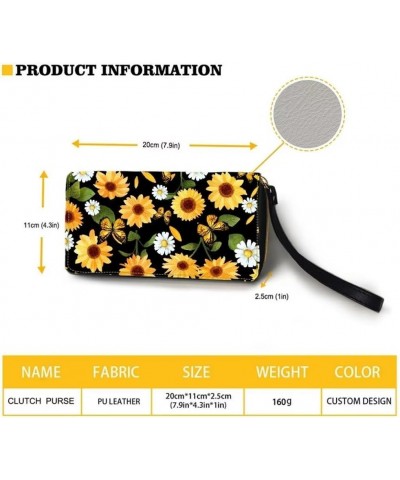 Fashion Wallet For Women Wristlet Daisy Mushroom Animals Print Pu Leather Purse Casual Portable Zipper Long Wallet Tote Bag F...