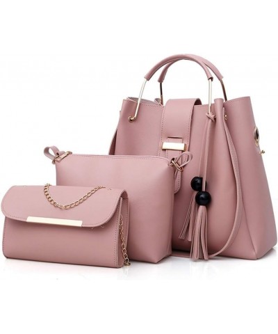 Women Handbag+Shoulder Bag+Purse 3pcs Set Tote Handbag Soft PU Leather Handbag Pink $41.84 Totes