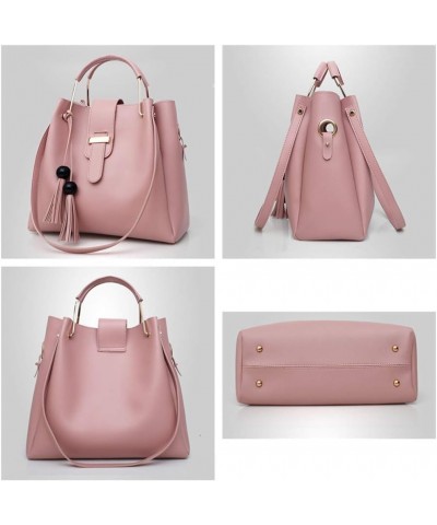 Women Handbag+Shoulder Bag+Purse 3pcs Set Tote Handbag Soft PU Leather Handbag Pink $41.84 Totes