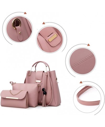 Women Handbag+Shoulder Bag+Purse 3pcs Set Tote Handbag Soft PU Leather Handbag Pink $41.84 Totes