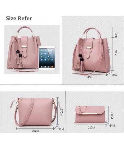 Women Handbag+Shoulder Bag+Purse 3pcs Set Tote Handbag Soft PU Leather Handbag Pink $41.84 Totes