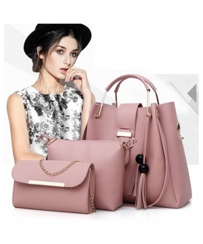 Women Handbag+Shoulder Bag+Purse 3pcs Set Tote Handbag Soft PU Leather Handbag Pink $41.84 Totes