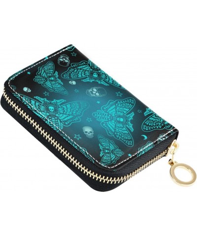 Skull Moth RFID Credit Card Holder Leather With Zipper Card Case Wallet for Women Girls $9.87 Wallets