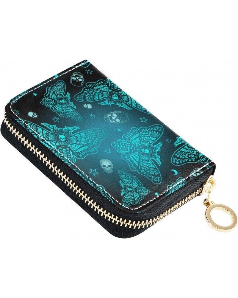 Skull Moth RFID Credit Card Holder Leather With Zipper Card Case Wallet for Women Girls $9.87 Wallets