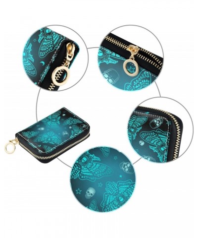 Skull Moth RFID Credit Card Holder Leather With Zipper Card Case Wallet for Women Girls $9.87 Wallets