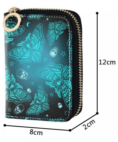 Skull Moth RFID Credit Card Holder Leather With Zipper Card Case Wallet for Women Girls $9.87 Wallets