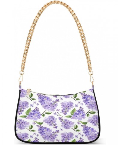 Watercolor Lilac Flowers Shoulder Handbags for Women Travel Hobo Tote Handbag Women Gold Chain Shoulder Bags Purse with Zippe...