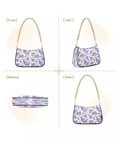 Watercolor Lilac Flowers Shoulder Handbags for Women Travel Hobo Tote Handbag Women Gold Chain Shoulder Bags Purse with Zippe...