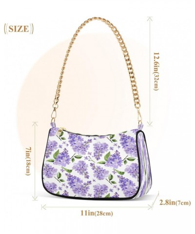 Watercolor Lilac Flowers Shoulder Handbags for Women Travel Hobo Tote Handbag Women Gold Chain Shoulder Bags Purse with Zippe...