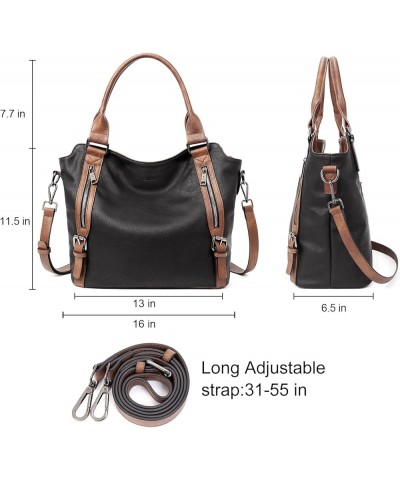 Purses for Women Vegan Leather Handbags Tote Purse Shoulder Bag Large Ladies Hobo Bags 1-black With Brown $22.00 Shoulder Bags