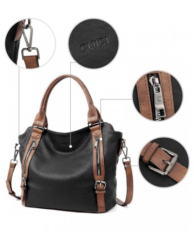 Purses for Women Vegan Leather Handbags Tote Purse Shoulder Bag Large Ladies Hobo Bags 1-black With Brown $22.00 Shoulder Bags