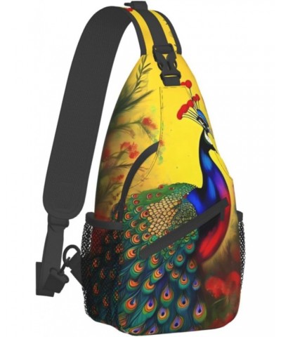 Peacock Flowers Crossbody Bag, &*Men'S And Women'S Chest Crossbody Bag, Zipper Closure, Strap Length Adjustable $15.63 Crossb...