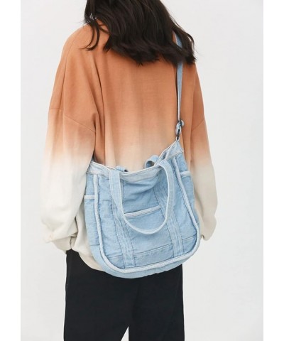 Denim Crossbody Bags Blue Jean Shoulder Purse Bookbags Sky Blue $14.72 Crossbody Bags