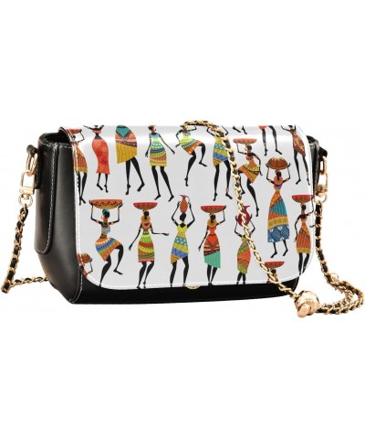 Crossbody Bags Beautiful African Women PU Leather Shoulder Bag Clutch Small Handbags $21.19 Shoulder Bags