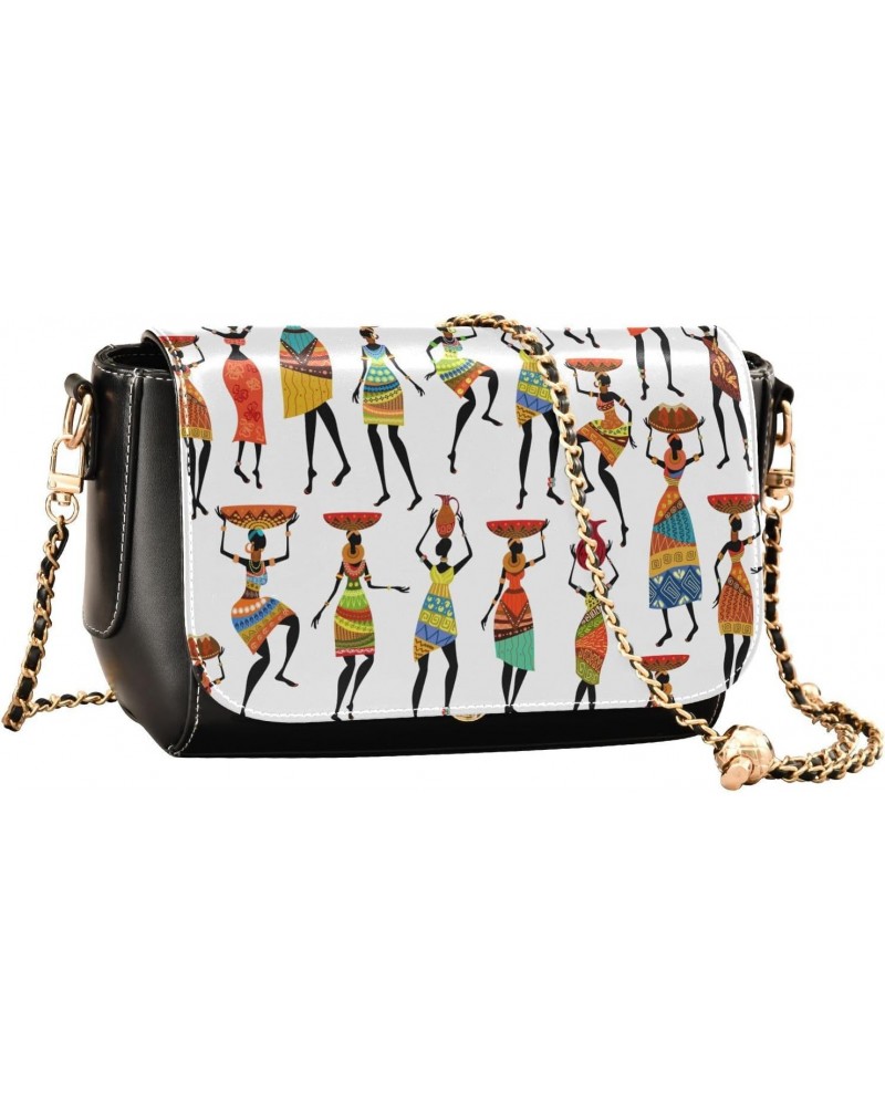 Crossbody Bags Beautiful African Women PU Leather Shoulder Bag Clutch Small Handbags $21.19 Shoulder Bags