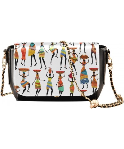 Crossbody Bags Beautiful African Women PU Leather Shoulder Bag Clutch Small Handbags $21.19 Shoulder Bags