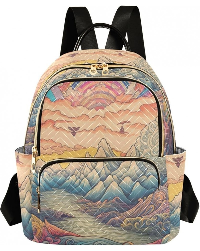 Medium Fashion Backpack for Women Fantasy Landscape Print Ladies Travel Daypack Aesthetic Shoulder Bag 10.2×5.1×12.5 IN $21.2...