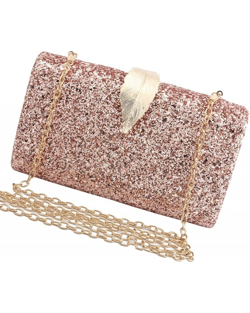 2 pcs bag Purse Hand Evening Leaf Ladies Women Clutch for Buckle Party Golden Sequins Decor Pink $12.05 Evening Bags