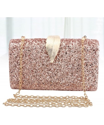 2 pcs bag Purse Hand Evening Leaf Ladies Women Clutch for Buckle Party Golden Sequins Decor Pink $12.05 Evening Bags